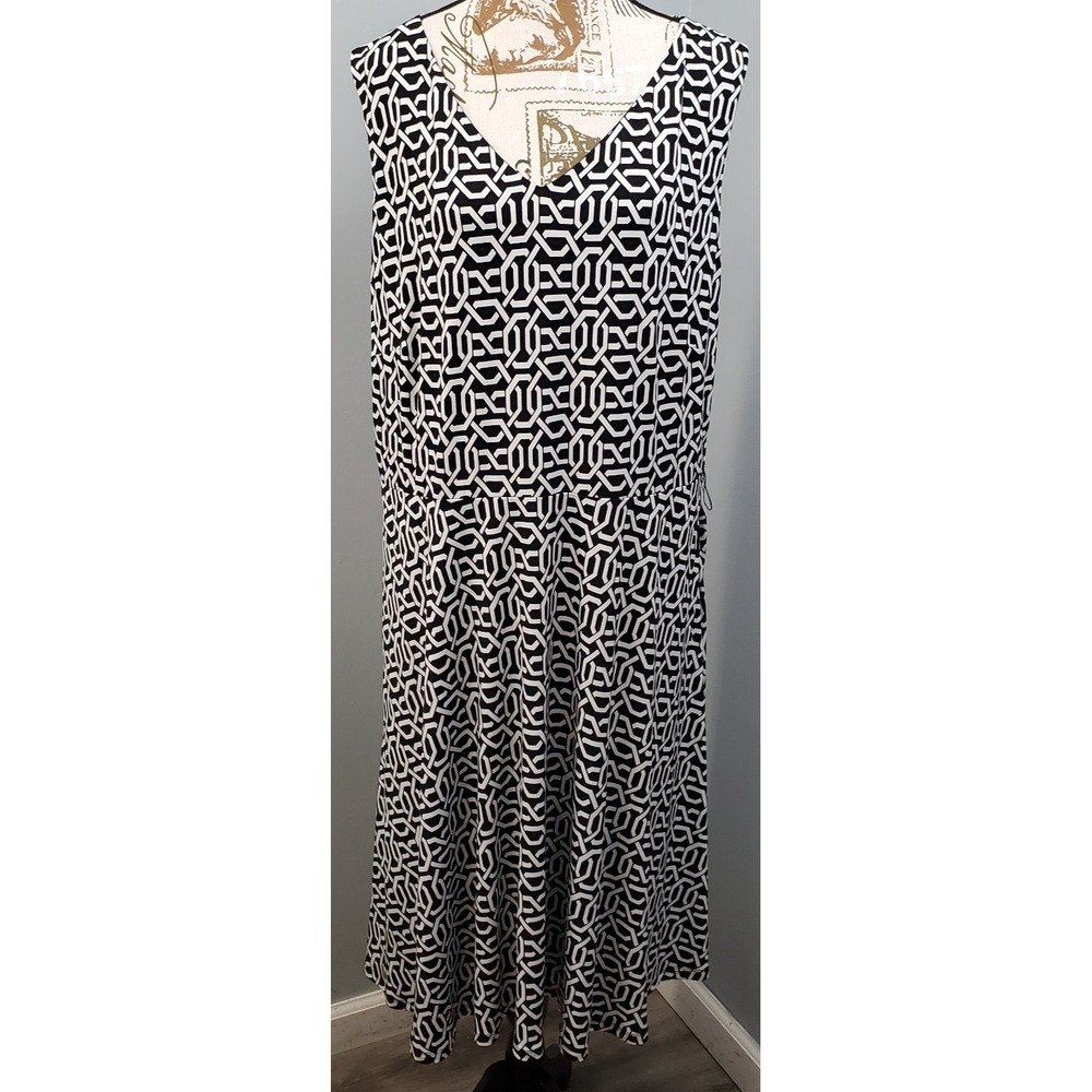 Tahari Arthur S. Levine Dress Womens 16W Black White Patterned Lined Side Zip